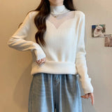 Fleece - Lined Knitted Vintage Anti - Pilling Sweater Women Autumn Winter Integrated Fleece Inner Layer Niche Design Mesh Turtleneck - Zeprah