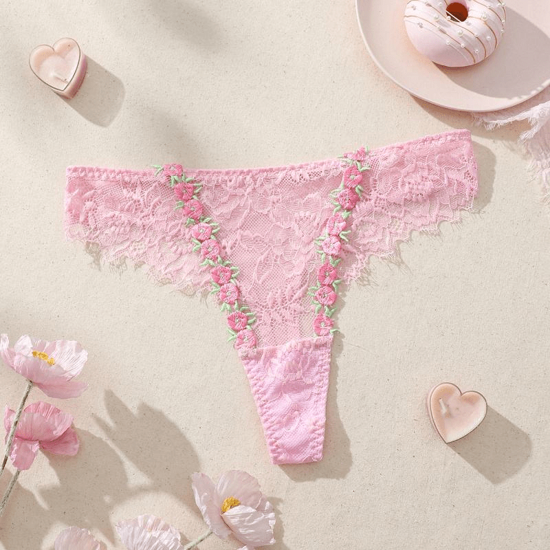 Floral Lace V - Thong – Embroidered Design - Zeprah