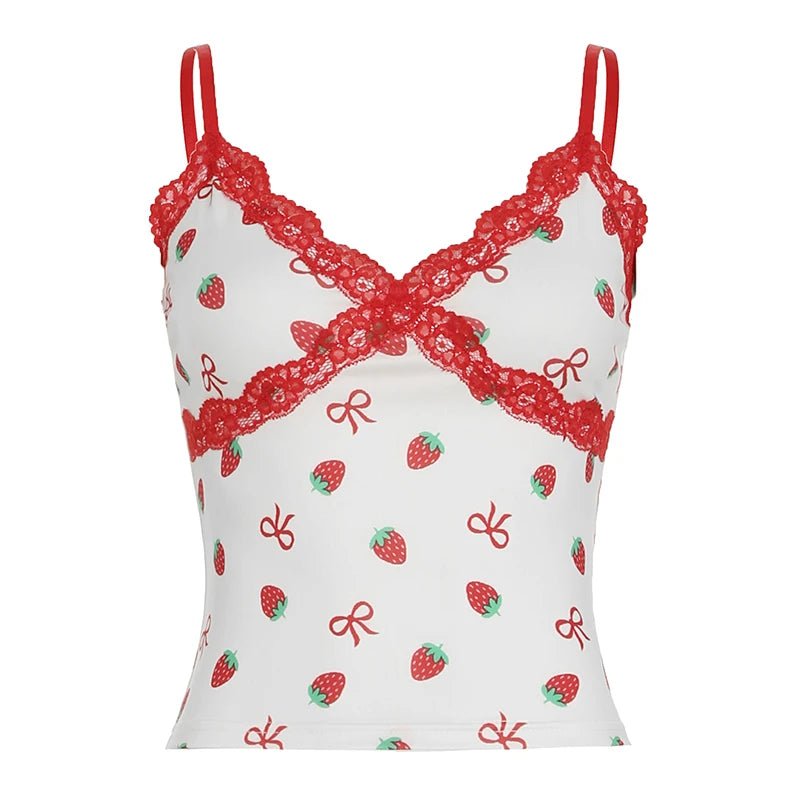 Floral Print Breathable Knitted Eco - Friendly Spandex/Polyester Collarless Sweet Cami Tie Shoulder Straps Color Block Top - Zeprah