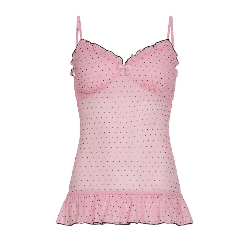 Floral Print Breathable Knitted Eco - Friendly Spandex/Polyester Collarless Sweet Cami Tie Shoulder Straps Color Block Top - Zeprah