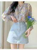 Floral Shirt Plain Hot - selling Blouse V - neck Printed Long - Sleeved Shirt - Zeprah