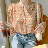 Floral Shirt Plain Hot - selling Blouse V - neck Printed Long - Sleeved Shirt - Zeprah