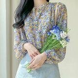 Floral Shirt Plain Hot - selling Blouse V - neck Printed Long - Sleeved Shirt - Zeprah