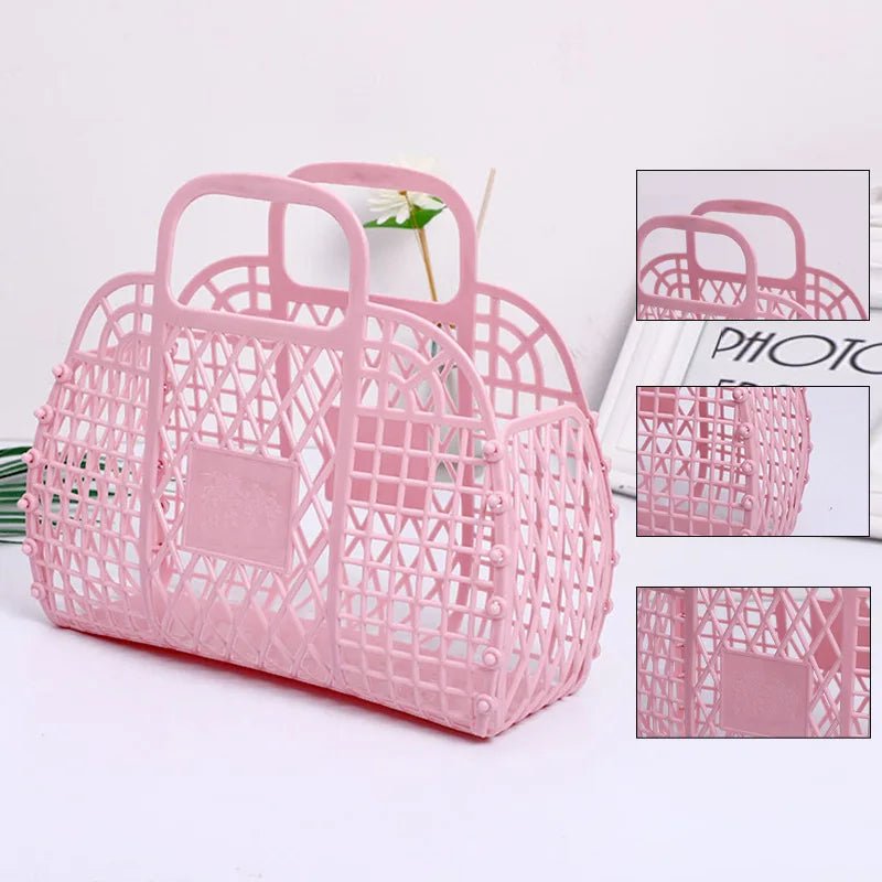 Foldable Plastic Vintage Unisex Letter Kids Mini Jelly Bag Clear Jelly Tote Bucket Jelly Purses and Bags Handbag - Zeprah