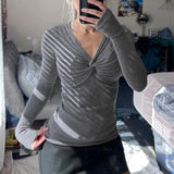 French Elegant Women's Knit Top Twist Detail Long Sleeve Blouse High - End Draped Pullover - Zeprah