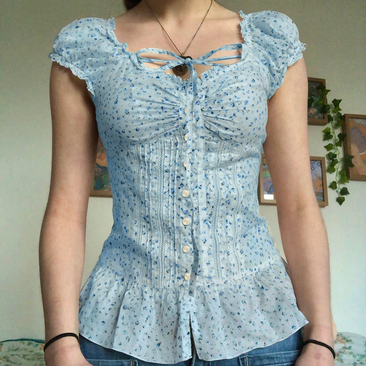 French Retro Floral Print Woven Summer Square Neck Blouse | Women's Sweet Corset Tie Slimming Top | New Arrival BM Style Short - Zeprah