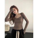 French Style Elegant Square Collar Long Sleeve T-shirt Women's Autumn and Winter New Tight Slimming Shirt Top - Zeprah