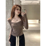 French Style Elegant Square Collar Long Sleeve T-shirt Women's Autumn and Winter New Tight Slimming Shirt Top - Zeprah