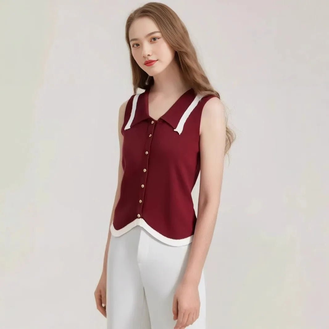 French - style Knitted Vest Sling Women's Summer High - end Sleeveless Irregular Slim - fit Short Trendy Top - Zeprah