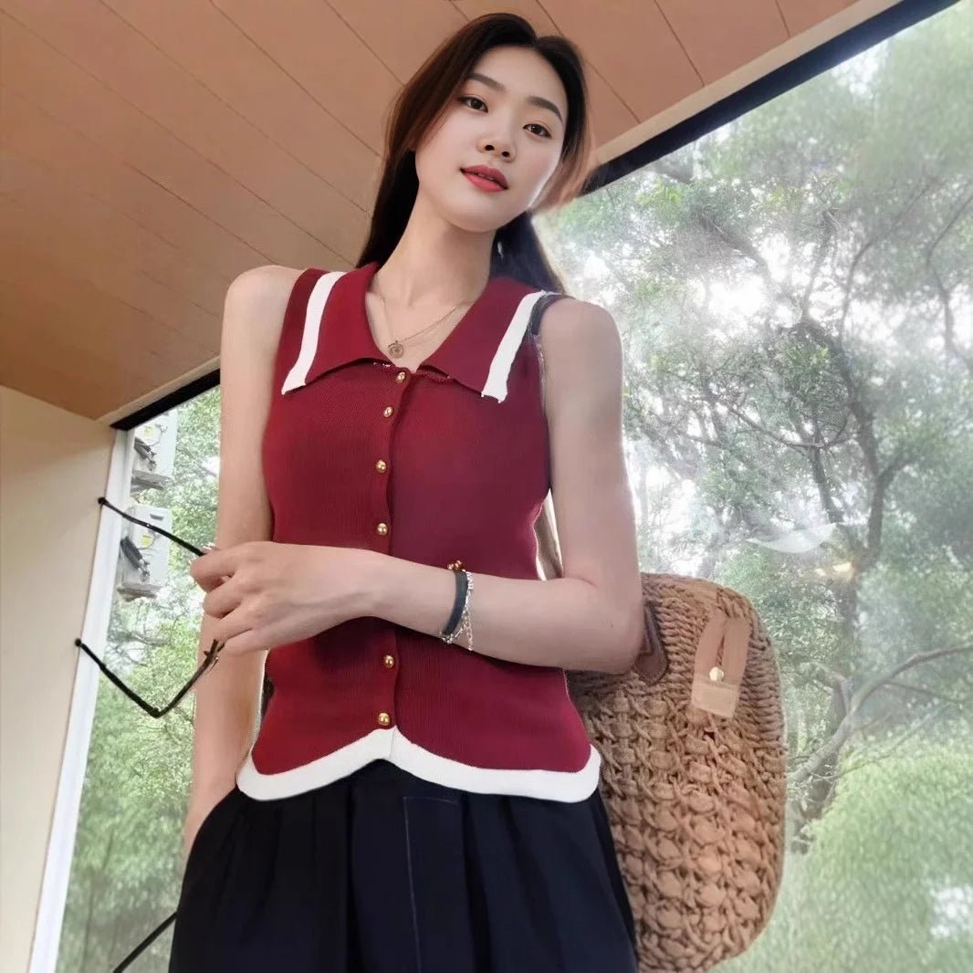 French - style Knitted Vest Sling Women's Summer High - end Sleeveless Irregular Slim - fit Short Trendy Top - Zeprah