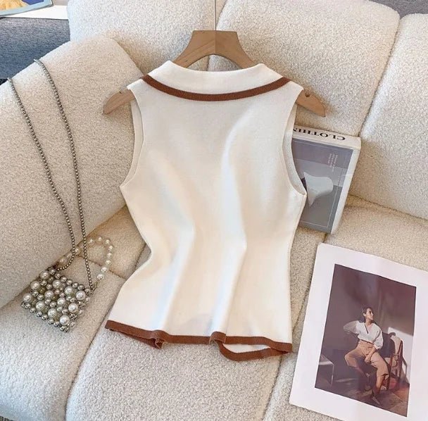 French - style Knitted Vest Sling Women's Summer High - end Sleeveless Irregular Slim - fit Short Trendy Top - Zeprah