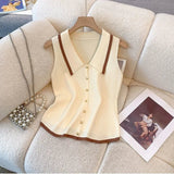 French - style Knitted Vest Sling Women's Summer High - end Sleeveless Irregular Slim - fit Short Trendy Top - Zeprah