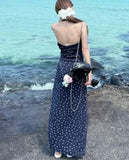 French Style Lace Neck V - Neck Floral Women's Dress Summer New Waist Design Vacation Long Dress - Zeprah