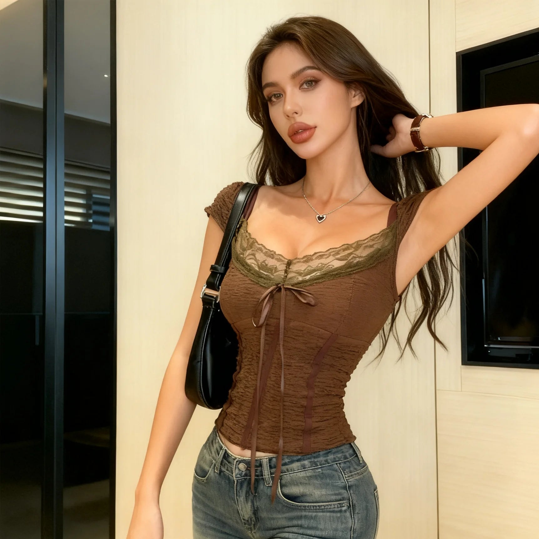 French Style Spice Lace Women's Summer New V - neck Niche Short Outer Wear Top - Zeprah