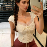 French Style Spice Lace Women's Summer New V - neck Niche Short Outer Wear Top - Zeprah