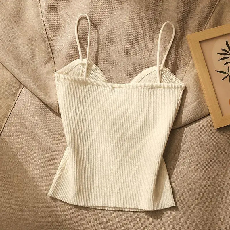 French Style Suspender Luxury Elegance Spaghetti Strap Button White Black Channel Style Sleeveless Beauty Back Short Top - Zeprah