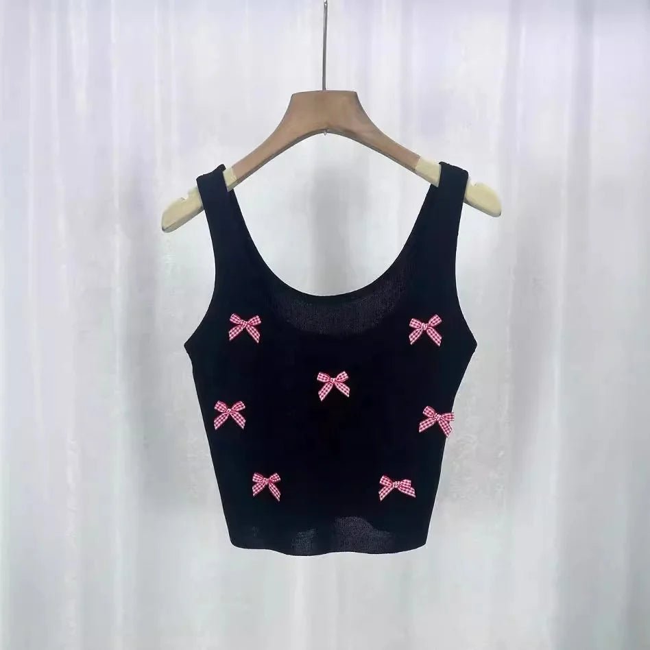 French Summer New Hot Girl Bow Sweet Pure Camisole Vest Slim - fit Base Top for Women - Zeprah