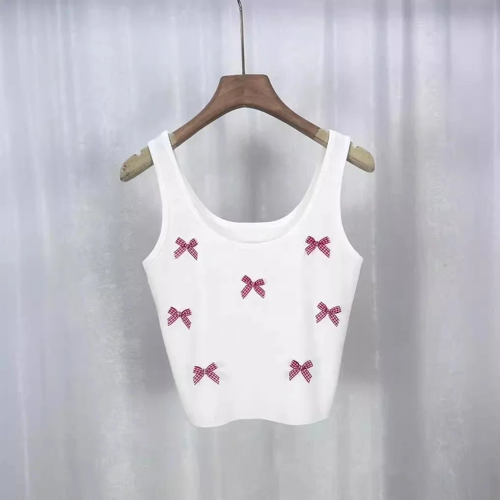 French Summer New Hot Girl Bow Sweet Pure Camisole Vest Slim - fit Base Top for Women - Zeprah