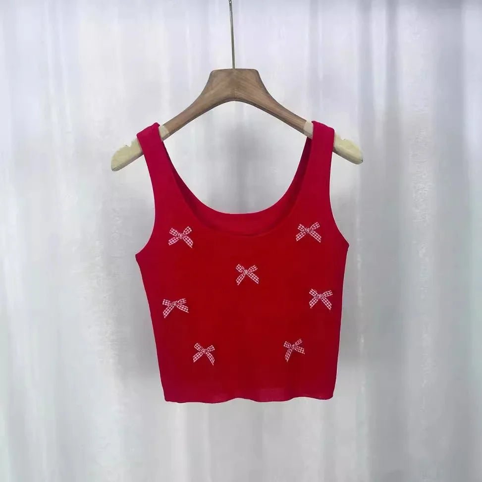 French Summer New Hot Girl Bow Sweet Pure Camisole Vest Slim - fit Base Top for Women - Zeprah