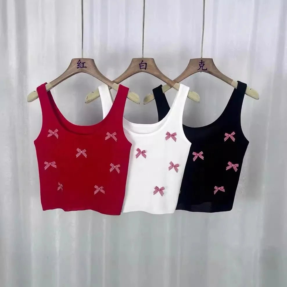 French Summer New Hot Girl Bow Sweet Pure Camisole Vest Slim - fit Base Top for Women - Zeprah