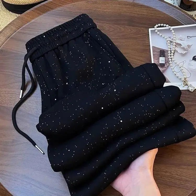 Full of Stars Hot Drill Ice Silk Wide Leg Pants Women Summer High - waisted Straight Leg Casual Wholesale Sweatpants - Zeprah