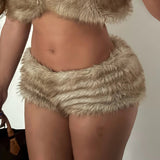 Fuzzy Low Rise Regular Fit Breathable Fur Women's Sexy Plush Mini Shorts Structured Tailored Hot Girl Clubwear - Zeprah