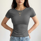 Stretchy Body-Contouring Crew Neck Top-Fitted Short-Sleeve T-Shirt - Women’s Ruched Side Basic T-Shirt