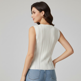 Chic Ribbed Knit Button Tank Top