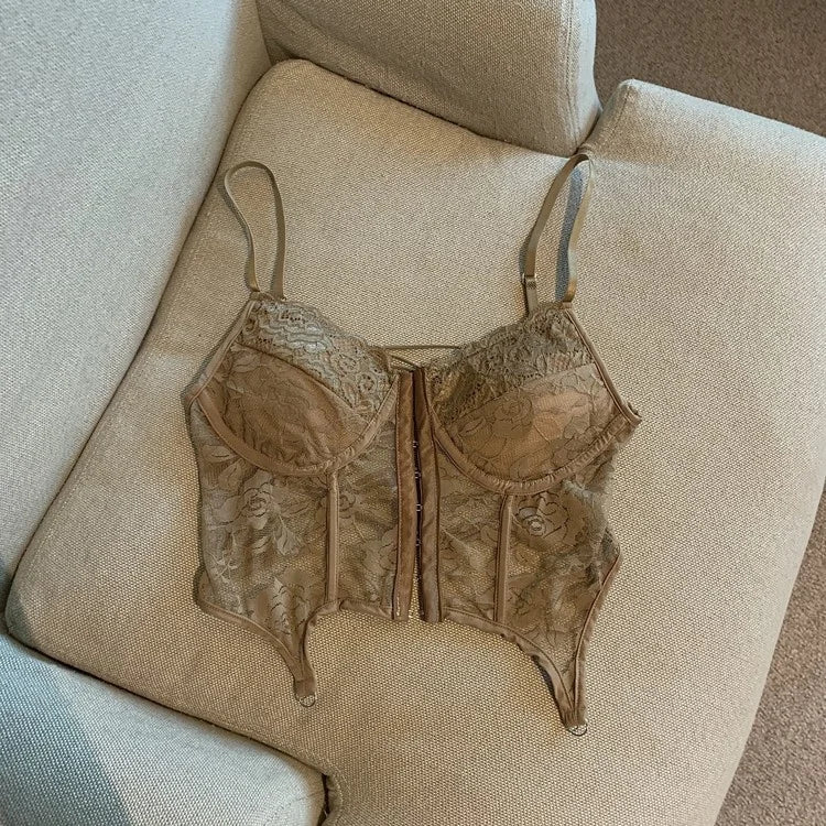 Girl Erogenous Chest Pad Sling Beautiful Back Short Sexy Women's tank Top Female Summer Slim Lace Camsole - Zeprah