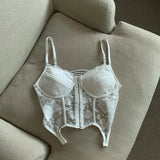 Girl Erogenous Chest Pad Sling Beautiful Back Short Sexy Women's tank Top Female Summer Slim Lace Camsole - Zeprah