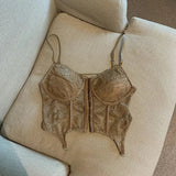 Girl Erogenous Chest Pad Sling Beautiful Back Short Sexy Women's tank Top Female Summer Slim Lace Camsole - Zeprah