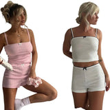 Girls Summer Casual Two - Piece Set Sleeveless Crop Top & High - Waisted Floral Embroidery Knitting Shorts Above Knee Loungewear - Zeprah