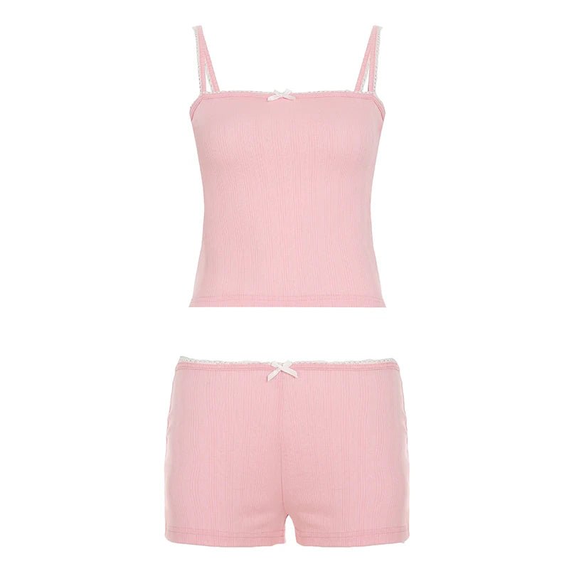 Girls Summer Casual Two - Piece Set Sleeveless Crop Top & High - Waisted Floral Embroidery Knitting Shorts Above Knee Loungewear - Zeprah