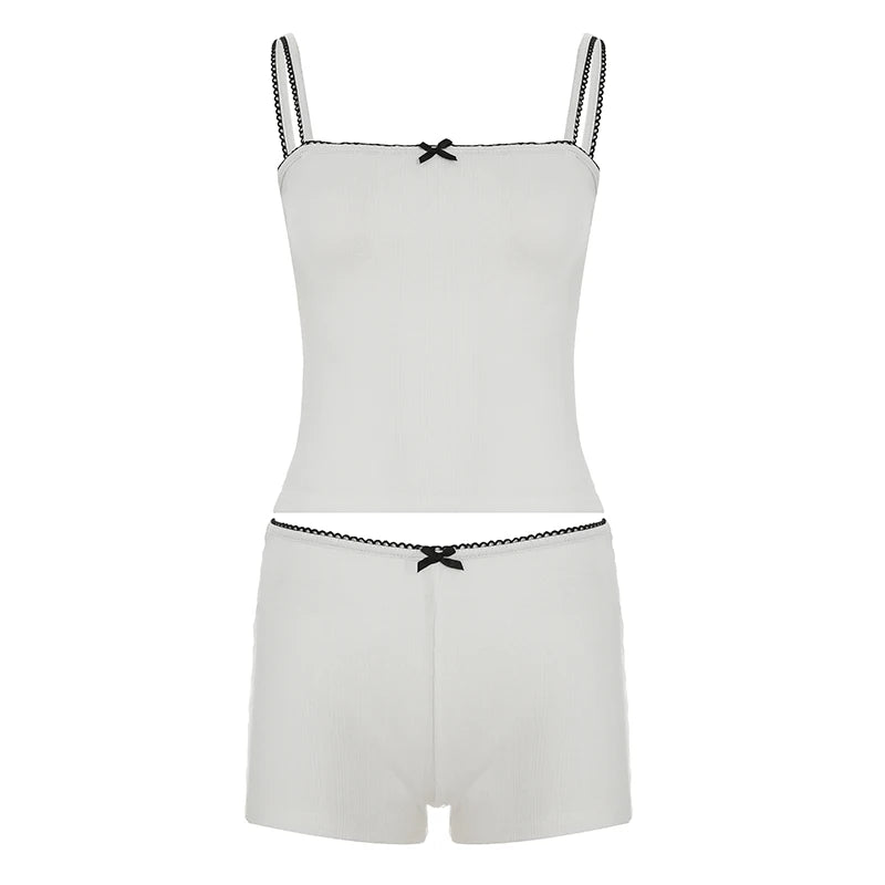 Girls Summer Casual Two - Piece Set Sleeveless Crop Top & High - Waisted Floral Embroidery Knitting Shorts Above Knee Loungewear - Zeprah