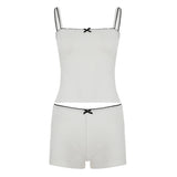 Girls Summer Casual Two - Piece Set Sleeveless Crop Top & High - Waisted Floral Embroidery Knitting Shorts Above Knee Loungewear - Zeprah