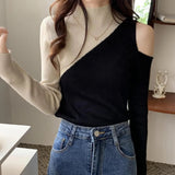 Half High Collar Base Shirt Slim - fit Knitted Bottoms Soft Long Sleeve Short Top - Zeprah