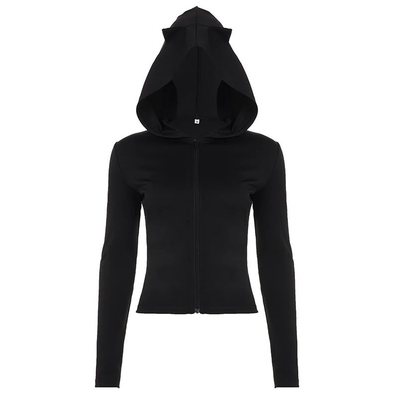Halloween Autumn Gothic Demon Zip - Up Hoodie Slim Fit Long Sleeve Knitted Eco - Friendly Breathable Solid Color - Zeprah