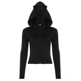 Halloween Autumn Gothic Demon Zip - Up Hoodie Slim Fit Long Sleeve Knitted Eco - Friendly Breathable Solid Color - Zeprah