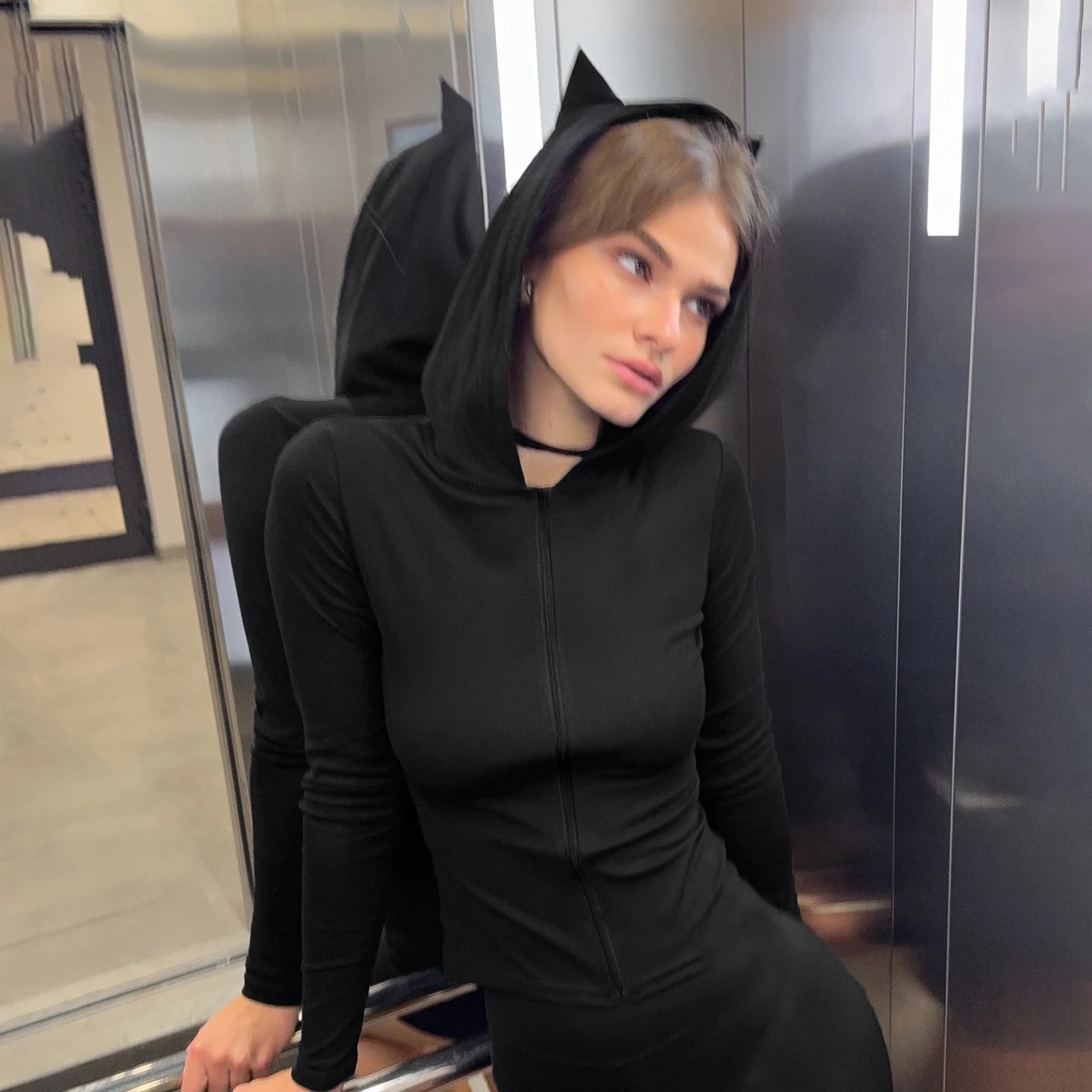 Halloween Autumn Gothic Demon Zip - Up Hoodie Slim Fit Long Sleeve Knitted Eco - Friendly Breathable Solid Color - Zeprah