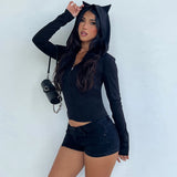 Halloween Autumn Gothic Demon Zip - Up Hoodie Slim Fit Long Sleeve Knitted Eco - Friendly Breathable Solid Color - Zeprah