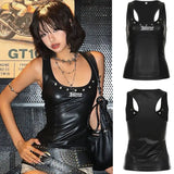 Halloween Eco - Friendly Anti - Pilling Gothic Style Women's Short Woven Perforated Vest Front Black Printed Sleeveless Top - Zeprah