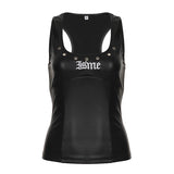 Halloween Eco - Friendly Anti - Pilling Gothic Style Women's Short Woven Perforated Vest Front Black Printed Sleeveless Top - Zeprah