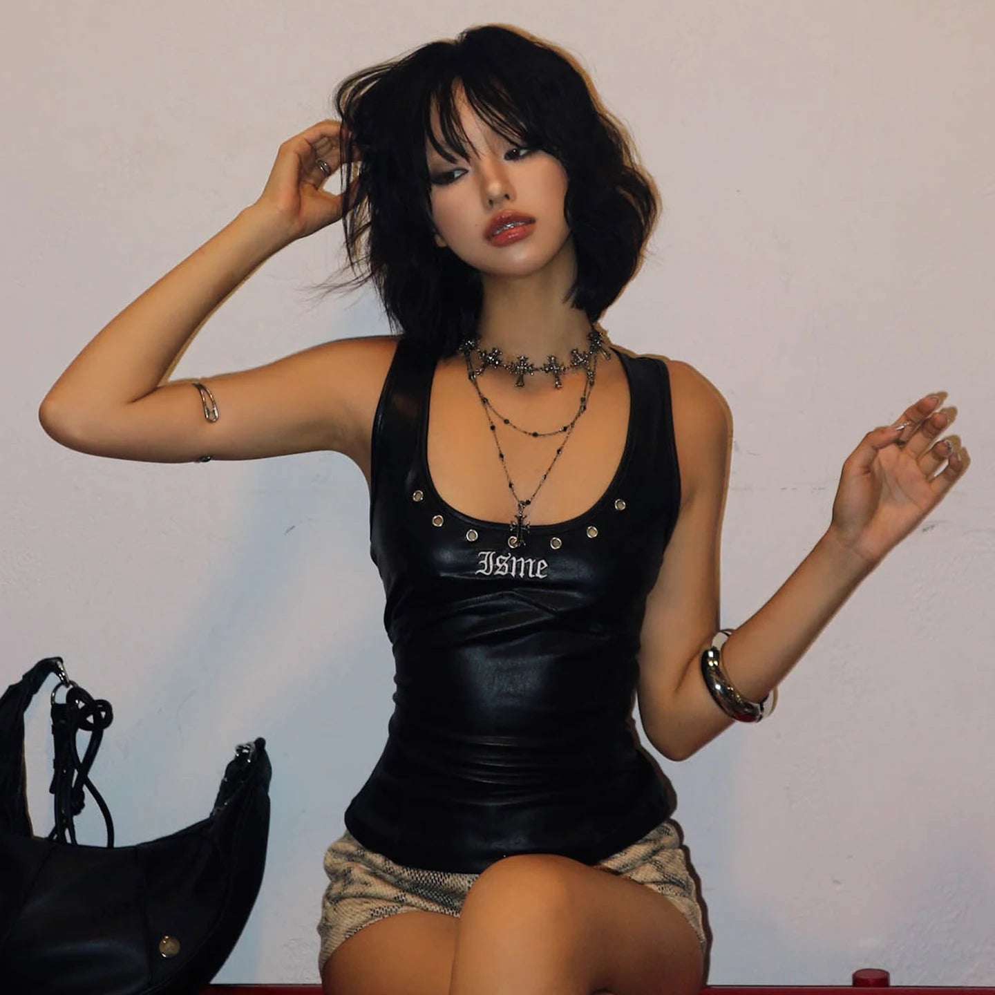 Halloween Eco - Friendly Anti - Pilling Gothic Style Women's Short Woven Perforated Vest Front Black Printed Sleeveless Top - Zeprah