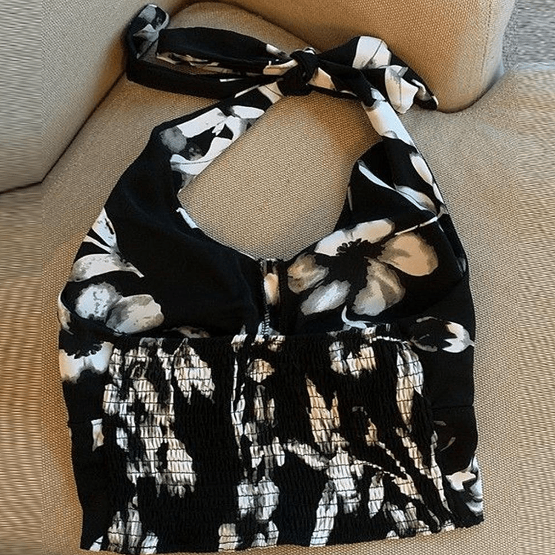 Halter Neck Top – Backless Floral Design - Zeprah