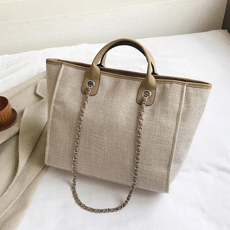Handbags Shoulder Women Beach Bags Large Capacity Canvas Tote Bag With Chain - Zeprah