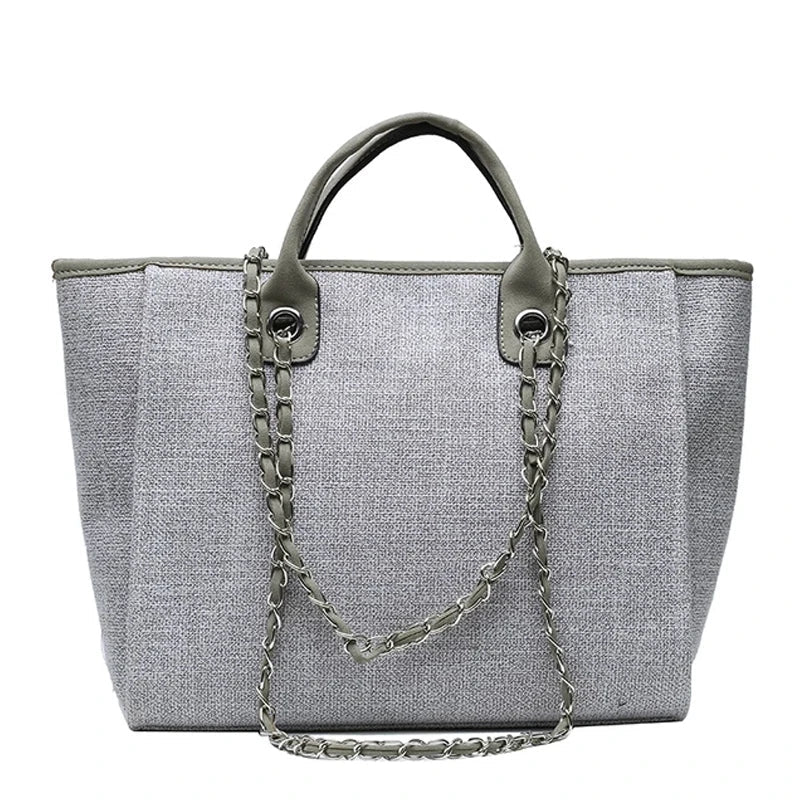 Handbags Shoulder Women Beach Bags Large Capacity Canvas Tote Bag With Chain - Zeprah