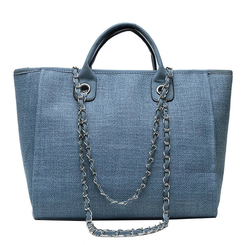 Handbags Shoulder Women Beach Bags Large Capacity Canvas Tote Bag With Chain - Zeprah