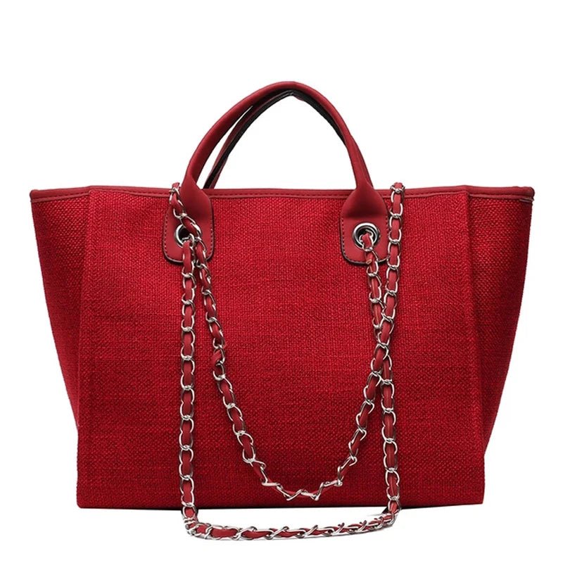Handbags Shoulder Women Beach Bags Large Capacity Canvas Tote Bag With Chain - Zeprah