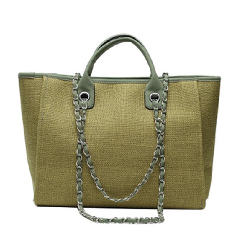Handbags Shoulder Women Beach Bags Large Capacity Canvas Tote Bag With Chain - Zeprah
