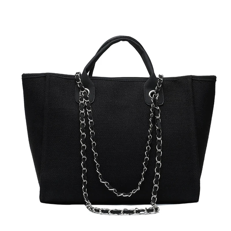 Handbags Shoulder Women Beach Bags Large Capacity Canvas Tote Bag With Chain - Zeprah